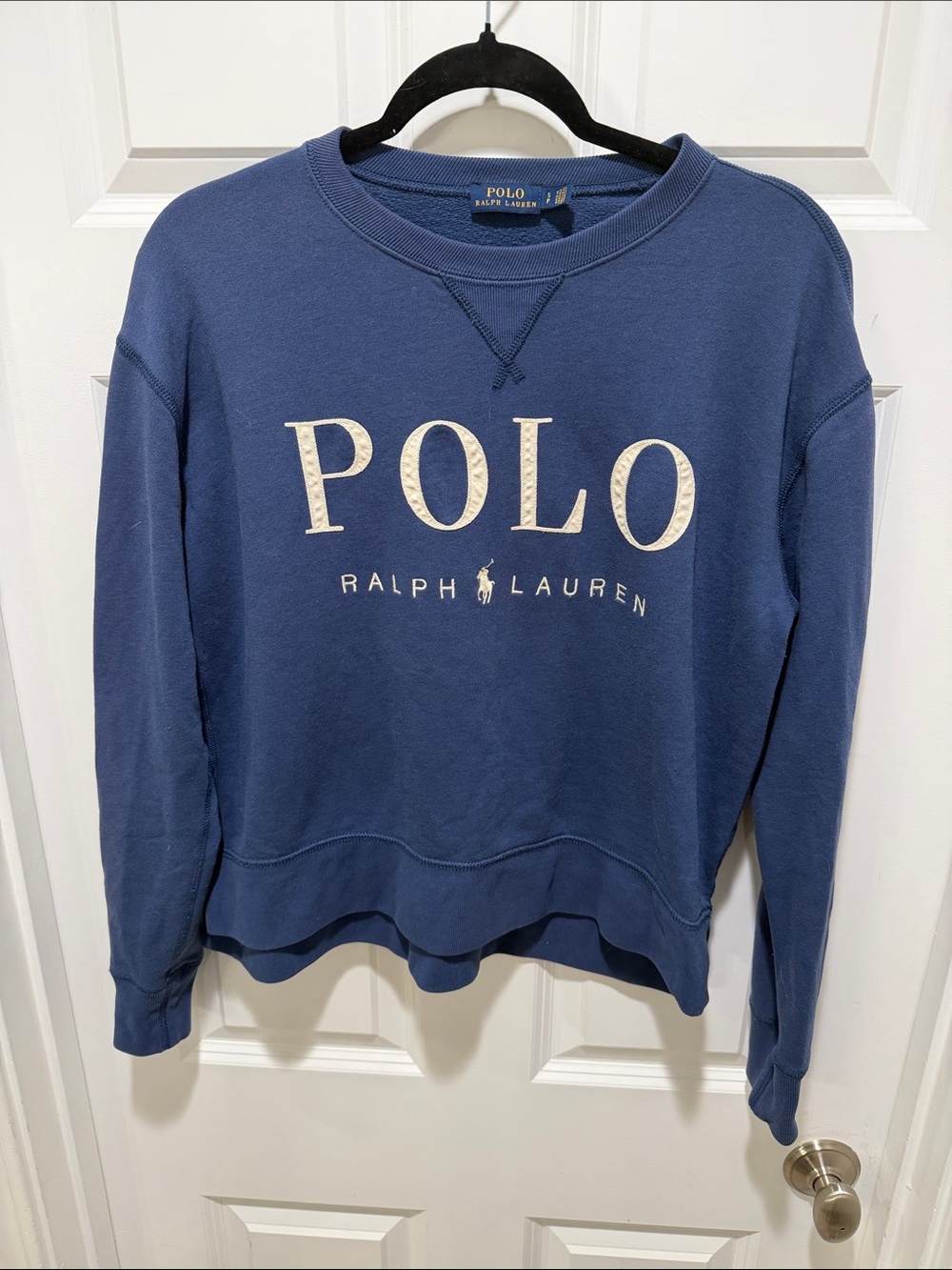 Polo Ralph Lauren Women’s Hilo Long Sleeve Knit Sweatshirt Navy logo lightweight
